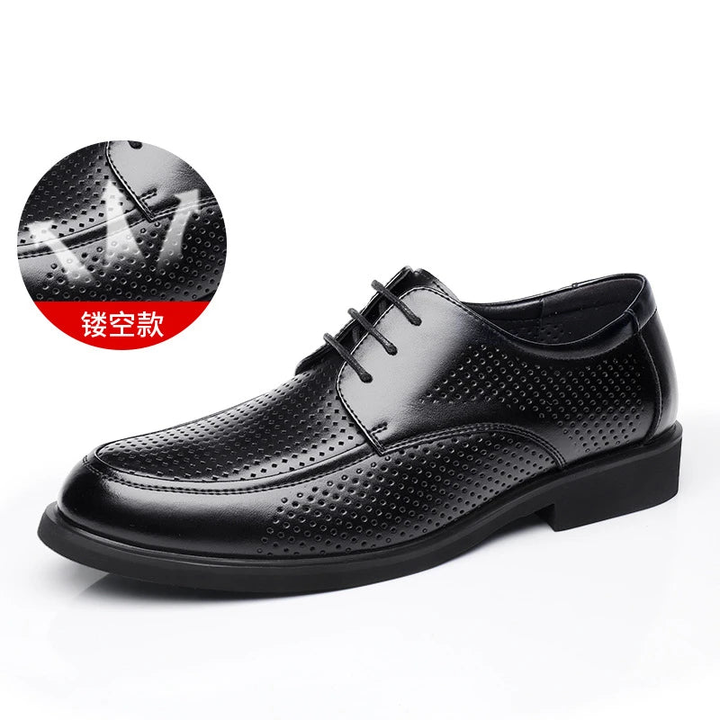 Mens Black Genuine Leather Lace Up Chunky Platform Oxfords Formal Business Office Groom Wedding Daily Wear Shoes Fashion Simple