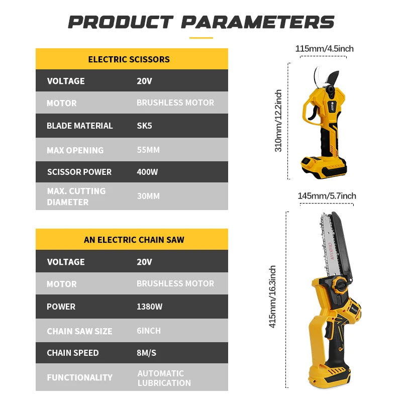 Brushless 1380W Electric Chainsaw Telescoping Pole Pruner High Branch Saw Garden Tree Pruning Tool For Dewalt 20V Battery Pin