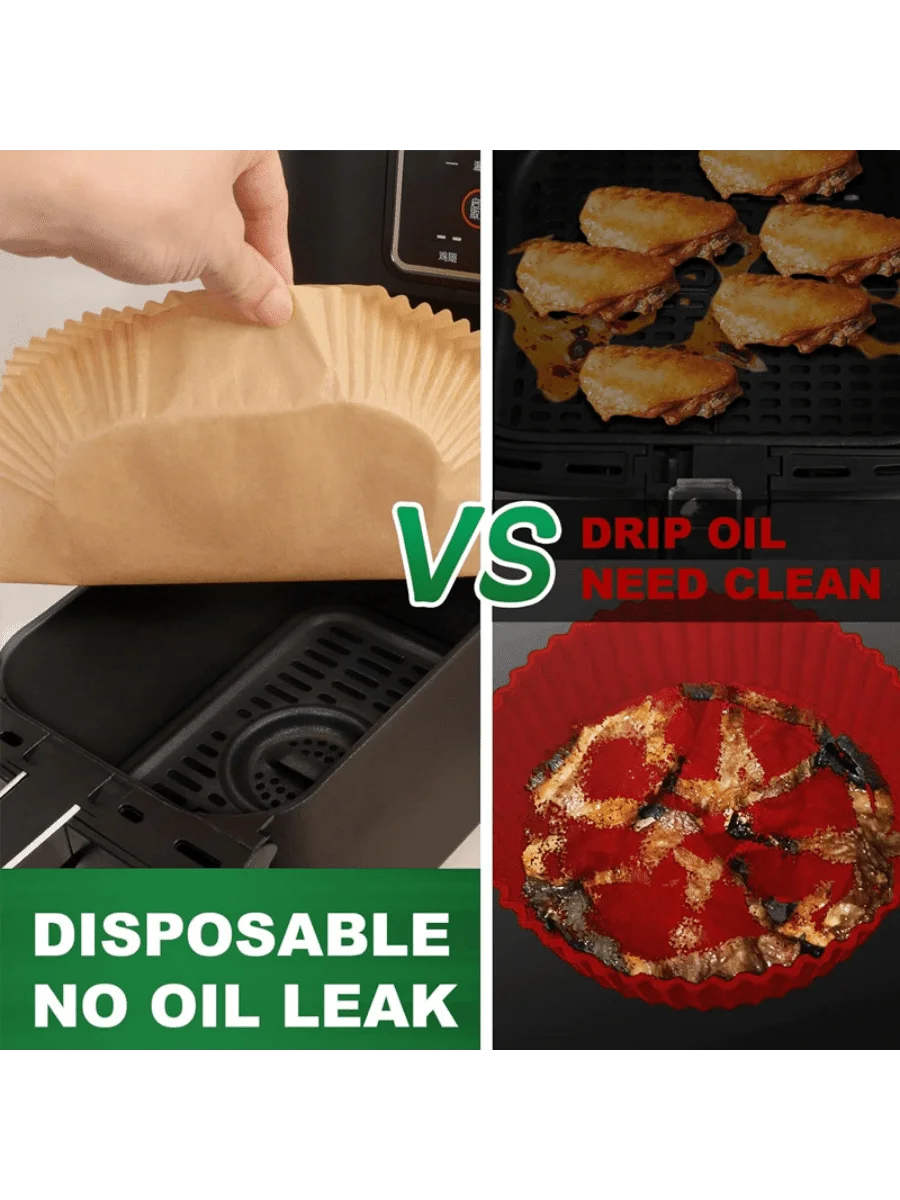 50 PCS Air Fryer Paper Liners, 9 Inch Disposable Parchment Sheets for Cooking Chicken, Fries with No Mess