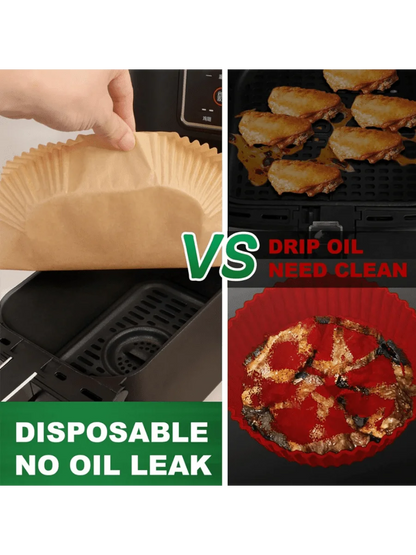 50 PCS Air Fryer Paper Liners, 9 Inch Disposable Parchment Sheets for Cooking Chicken, Fries with No Mess