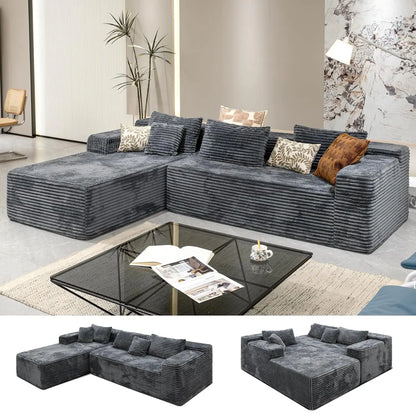 104" L-Shape Corduroy Sectional Sofa Deep Seat Chaise Living Room No Assembly Required, Custom