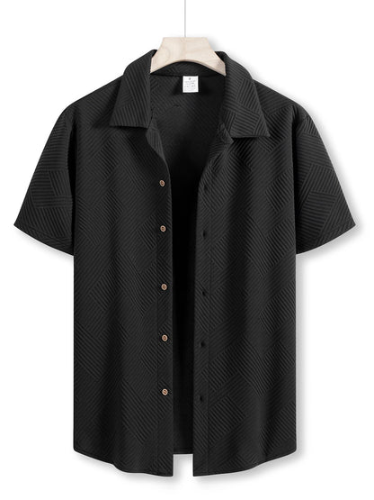 New Mens Short Sleeve T Shirts Trendy Breathable Solid Color Stand Up Collar Shirt Summer Loose Youth Basic Button T-shirt Top