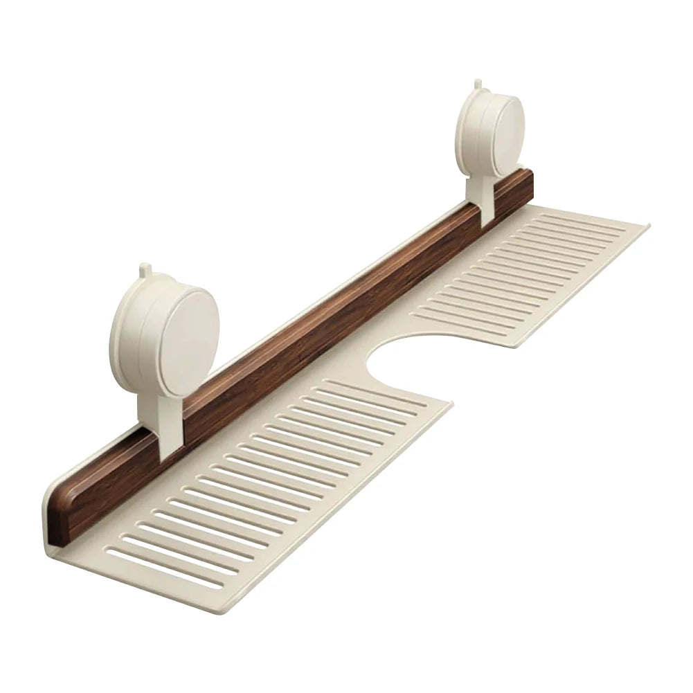 Walnut Suction Cup Bathroom Shelf No Drilling Faucet Organizer Rack Over Faucet Sink Rack Bathroom Accessories
