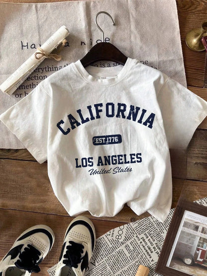 California Women's T-shirt American O-Neck Tops Tees Los Angeles Female Streetwear Summer Casual Short Sleeved Women's Clothing