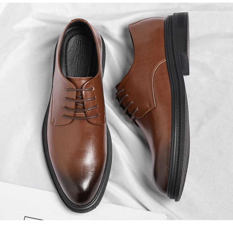 Mens Black Vintage Genuine Leather Lace Up Formal Business Office Groom Wedding Daily Wear Dress Shoes Simple British Style