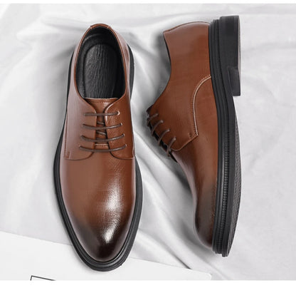 Mens Black Vintage Genuine Leather Lace Up Formal Business Office Groom Wedding Daily Wear Dress Shoes Simple British Style