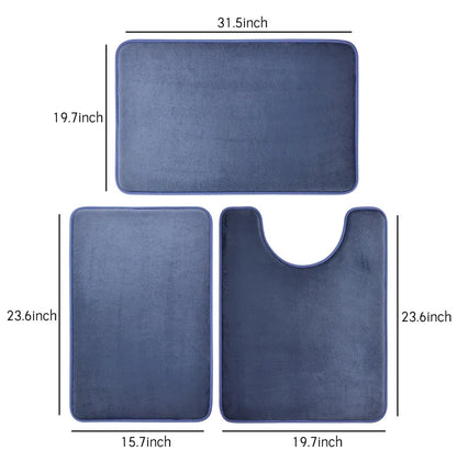 Three Piece Toilet, Bath Floor Mat, Shower Mat, Bath Absorbent Mat, Non Slip Carpet, Soft and Comfortable, Laundry Room.