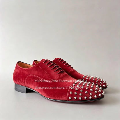 Spike Studs Leather Dress Shoes Lace up Black Alpha Male Gentleman Oxford Shoes Classic Formal Shoes Punk Rock Style Party Wear