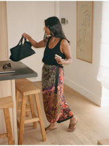 Printed Satin Wrap Midi Skirt