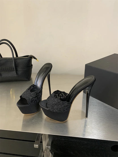 Hlieny Street Style Summer Open Toe Platform Women Slippers Fashion Thin High Heels Sandals Ladies Banquet Nightclub Party Shoes