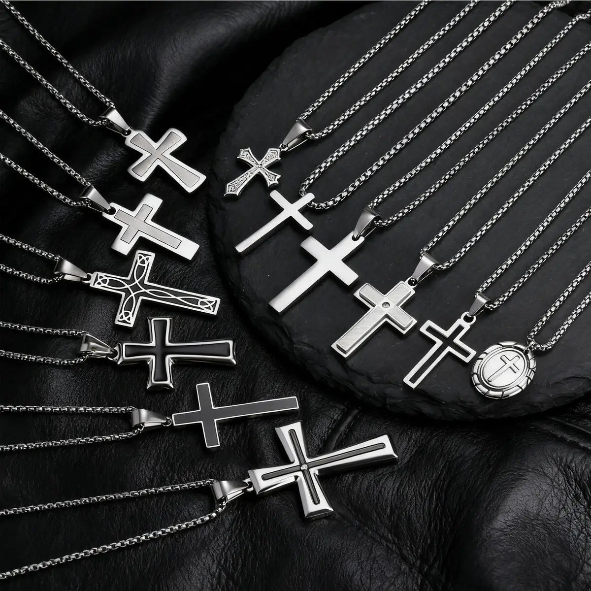 Stylish Men's Stainless Steel Cross Necklace,Punk Hip Hop Cross Pendant Necklace,Birthday Party Jewelry Gift for Him Dad Son