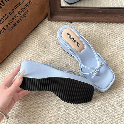 Sweet Butterfly Knot Design Women's Sandals Summer New Style Purple Slip-On Wedge Heel Outdoor Wearable Comfortable Slides
