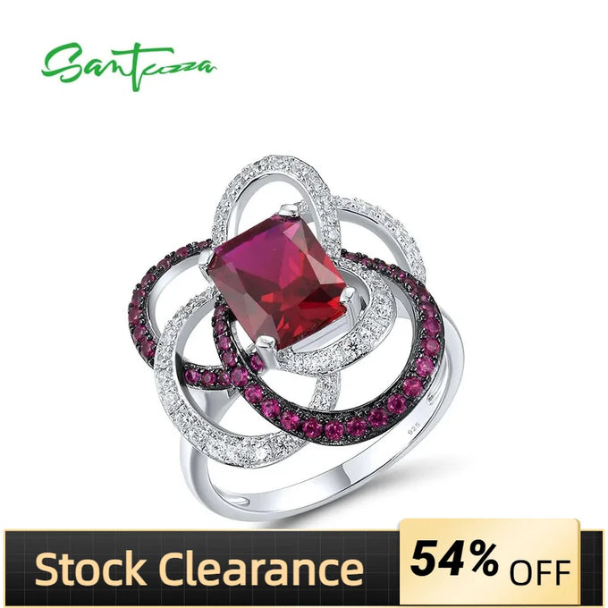 Floral Ruby-Style & Zirconia Ring — product image