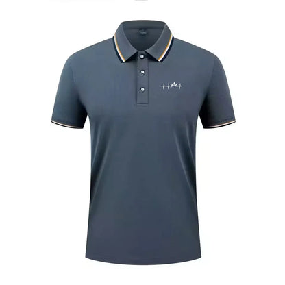 Summer men's 100% polyester fashion Milan print casual knight stripe lapel short-sleeved shirt polo shirt top