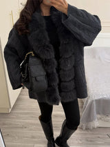 Cable Knit Cardigan with Faux Fur Collar