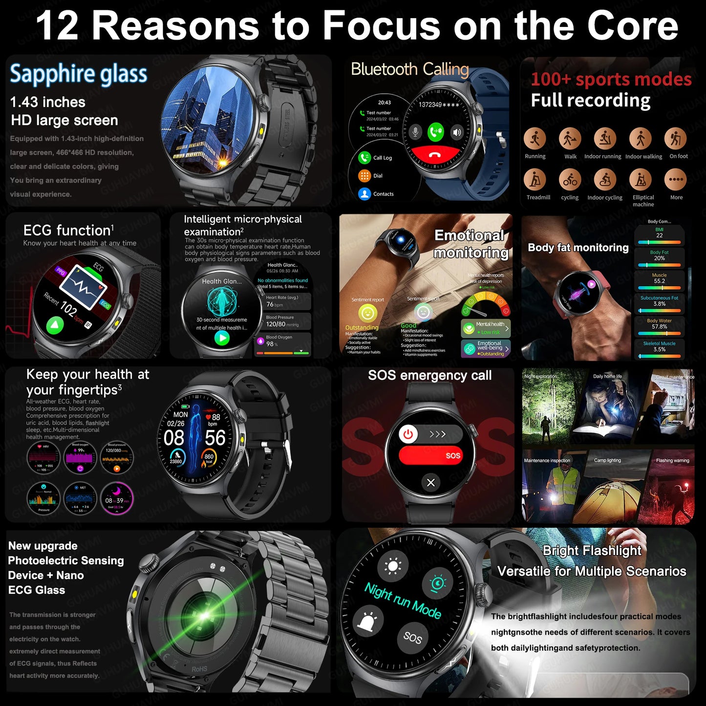 2026New High-end Health Smart Watch For Men Women Blood Lipids Uric Acid Blood Pressure Accurate Data ECG+PPG BT Call Smartwatch