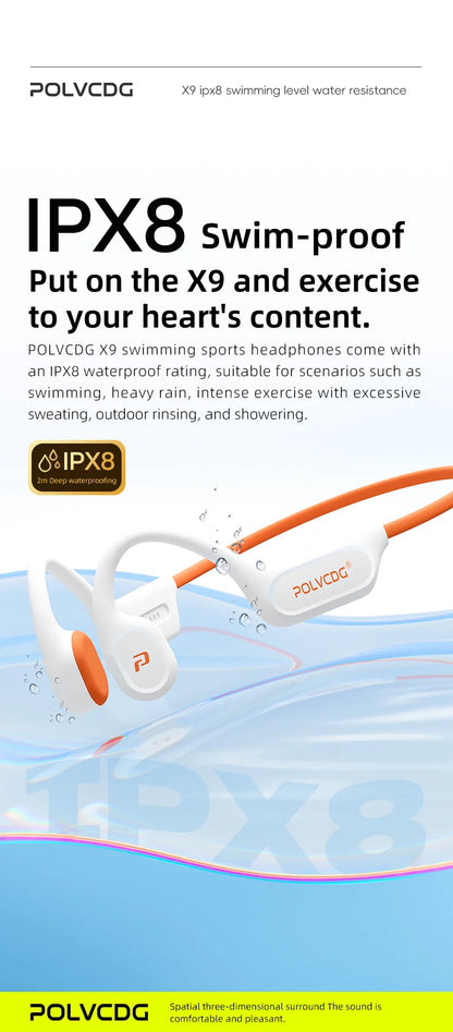 POLVCDG X9 Bone Conduction Earphones 32G IPX8 Waterproof Open Design for Swimming Running Cycling Hanging Earphones