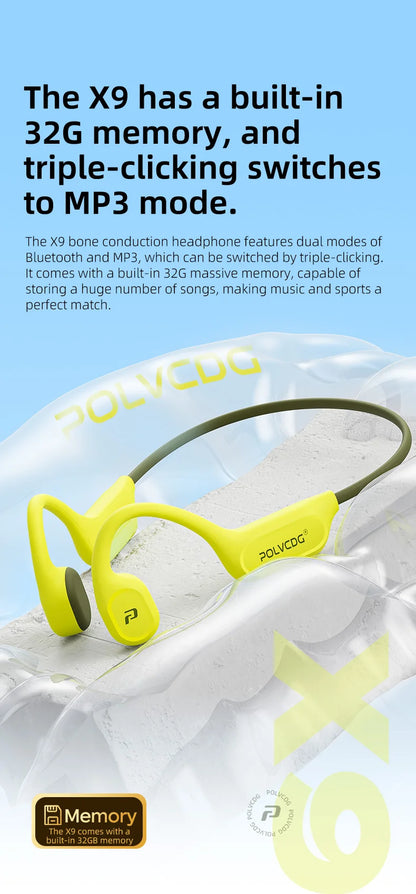POLVCDG X9 Bone Conduction Earphones 32G IPX8 Waterproof Open Design for Swimming Running Cycling Hanging Earphones