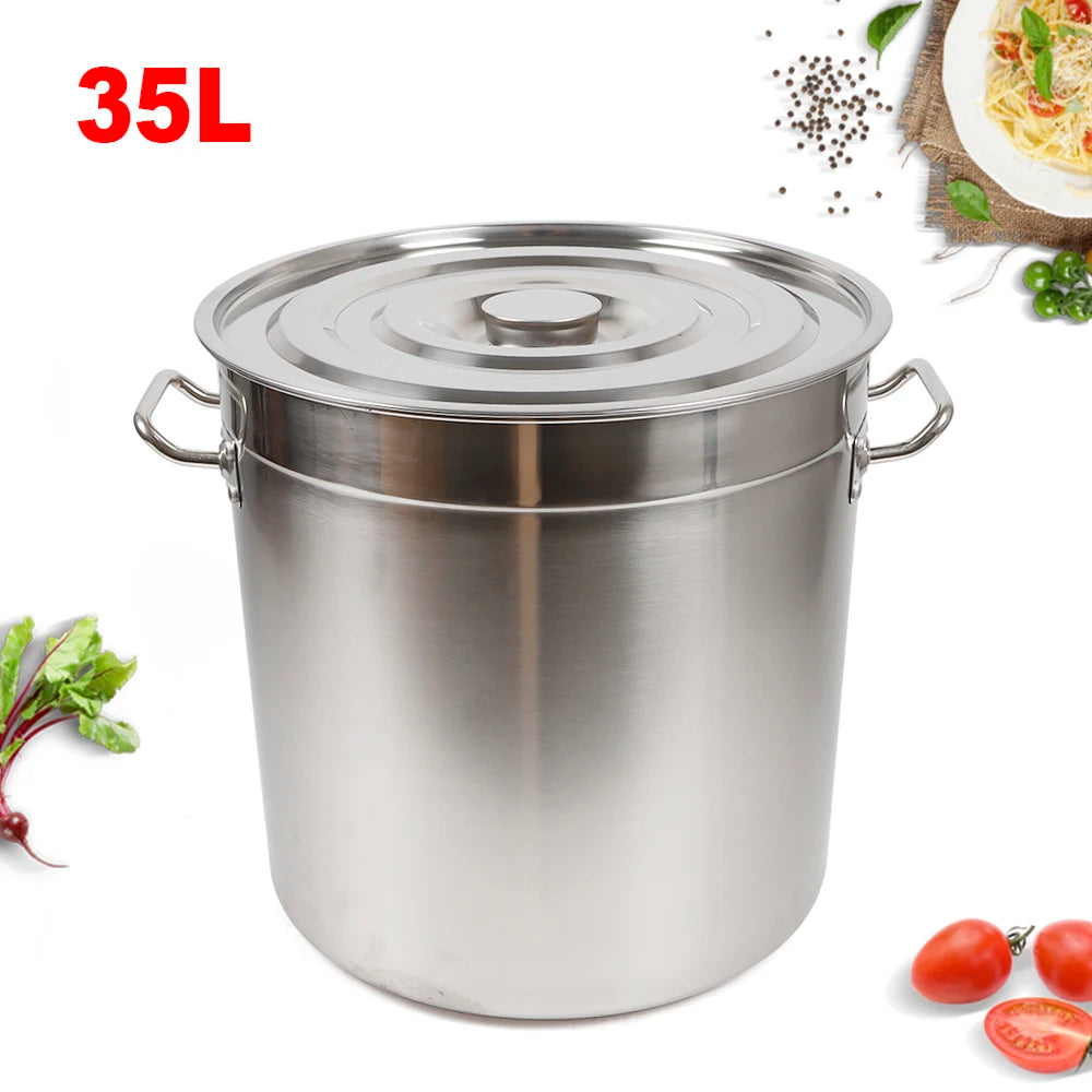 35L Multipurpose Thickened Stainless Steel Cooking Pot Large Capacity Soup Stock Pot with Lid Handle for Home Restaurant