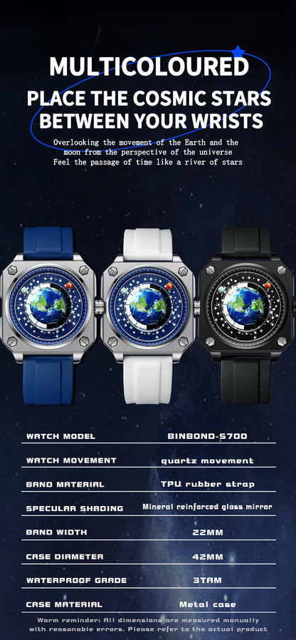 BINBOND Earth&Star Cool Quartz Wristwatches for Men Luminous Waterproof Precise Sports Men's Watch Durable Casual Reloj