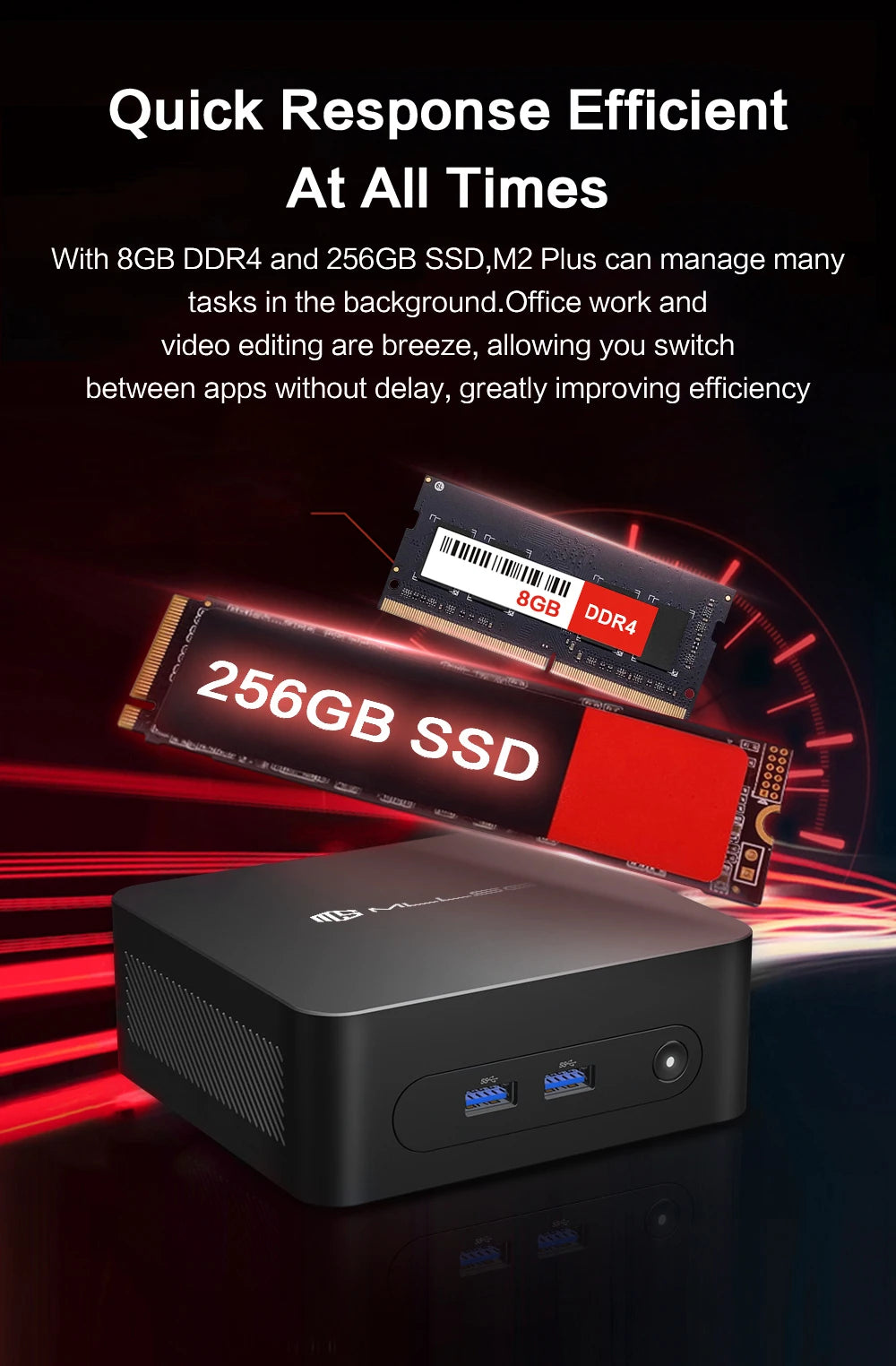 MLLSE  Mini PC M2 Plus Intel Celeron 5205U Processor 8GB RAM 256GB ROM WiFi 5 BT4.2 Windows 11 Pro Desktop Computer
