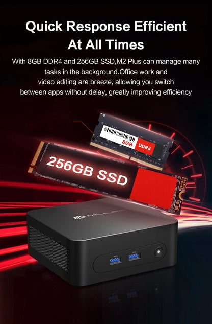 MLLSE  Mini PC M2 Plus Intel Celeron 5205U Processor 8GB RAM 256GB ROM WiFi 5 BT4.2 Windows 11 Pro Desktop Computer