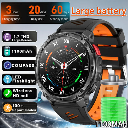 2026 T-Rex3 Ultra 1100mAh Battery 170+Sport Fitness LED Flashlight IP68 Waterproof Bluetooth call GPS track Smartwatch Compass