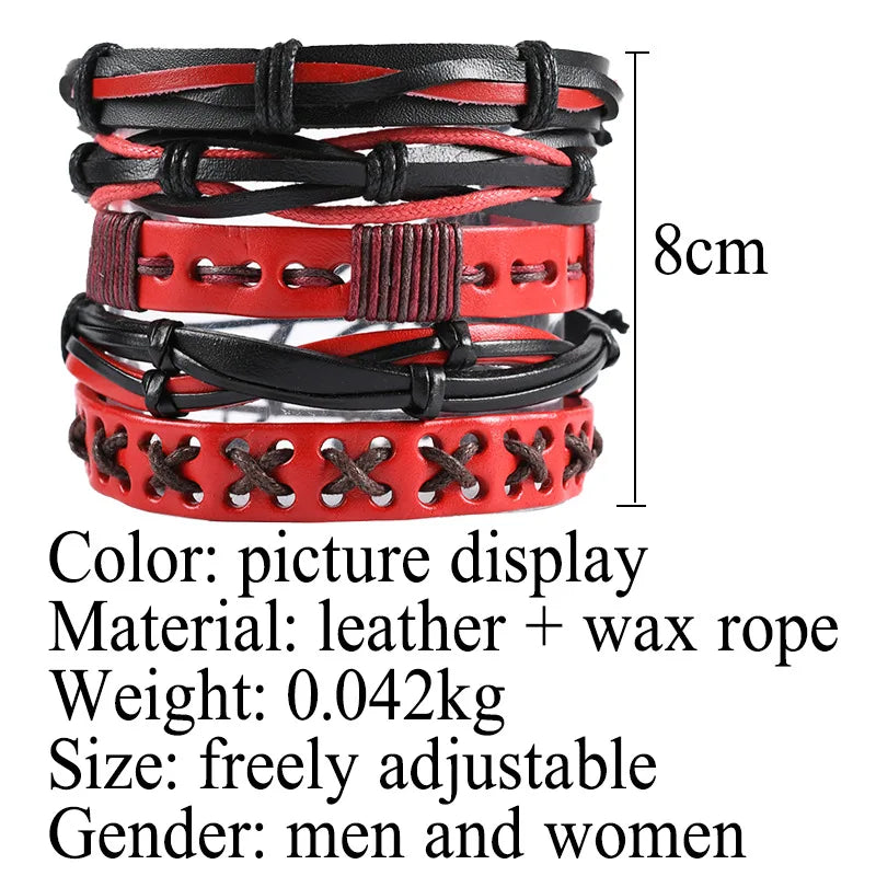 Fashion Bracelet Viking  Bracelet For Men Hand Bracelets Woven Skull Hand Jewelry Adjustable Leather Set viking man bracelet