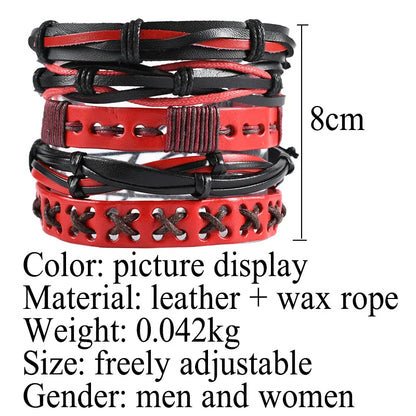 Fashion Bracelet Viking  Bracelet For Men Hand Bracelets Woven Skull Hand Jewelry Adjustable Leather Set viking man bracelet
