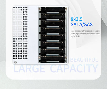 Sagittarius 8-bay NAS Computer Chassis with ATX Power Supply, MATX Motherboard, Full-height PCIE, 21.8L