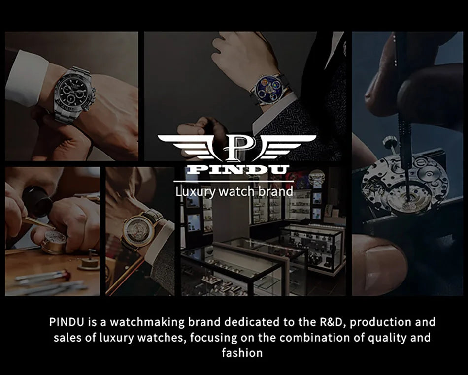 PINDU Design NEW Engine Series Quartz Watch Men TOP-luxurious Stainless Steel Compass Waterproof Swiss Quartz 762 Movement Watch
