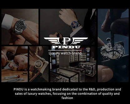 PINDU Design NEW Engine Series Quartz Watch Men TOP-luxurious Stainless Steel Compass Waterproof Swiss Quartz 762 Movement Watch