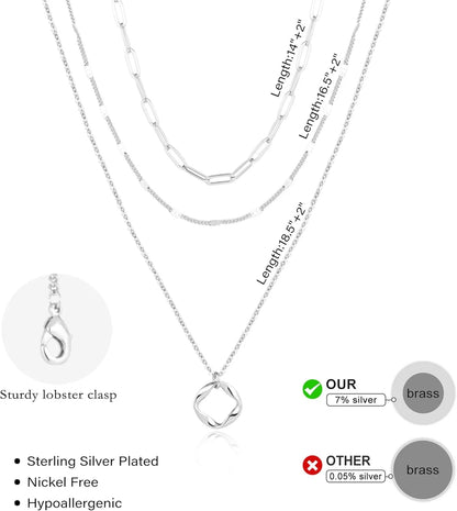 Layered 14K Gold Plated Necklaces for Women Stackable Silver Plated Circle Paperclip Chain Pendant Choker Necklace Set For Woman