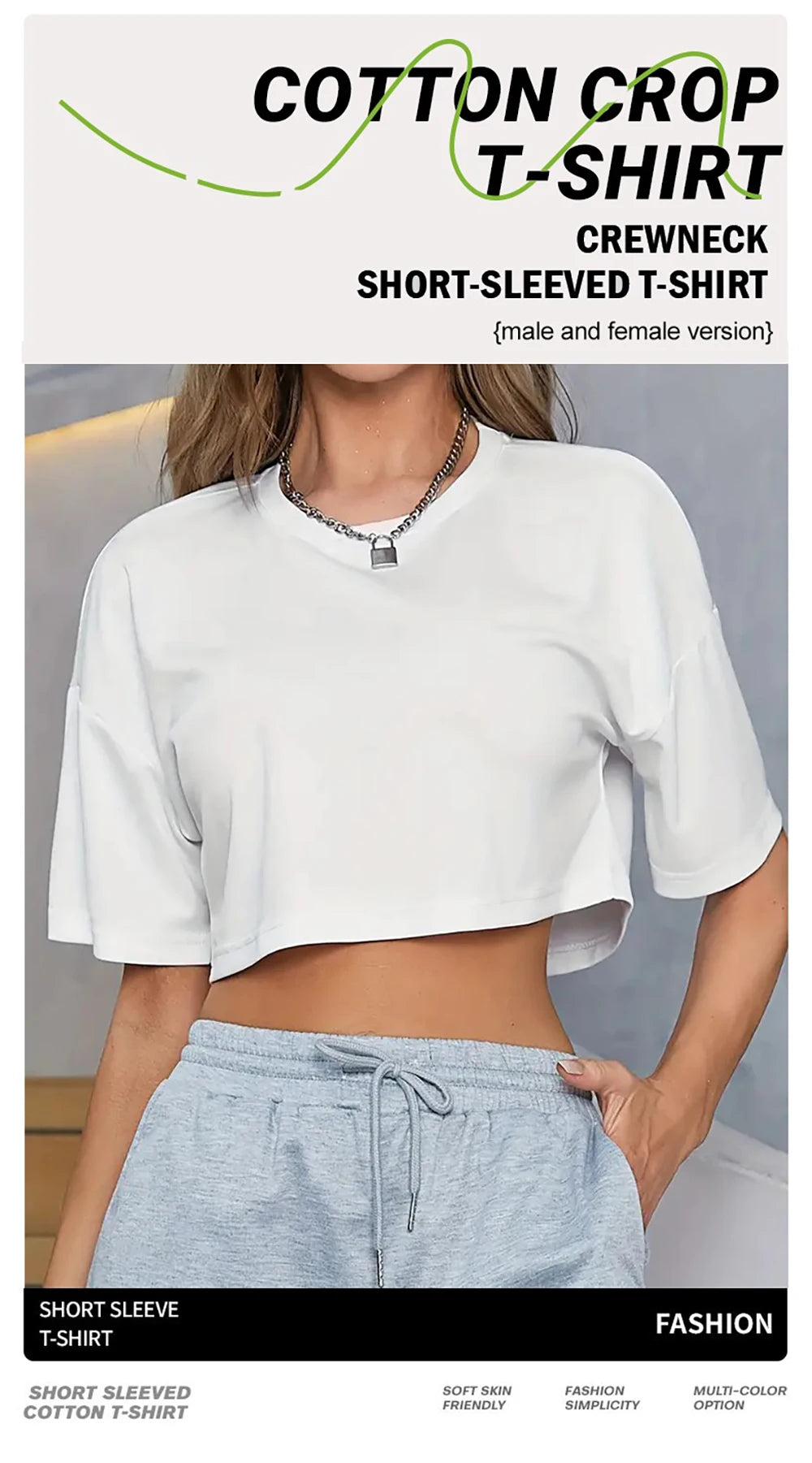 Black White Crop T-Shirt Women Cotton Soft Trendy Short Sleeve Crewneck All-Match Clothes Summer Casual Navel Exposed Tees