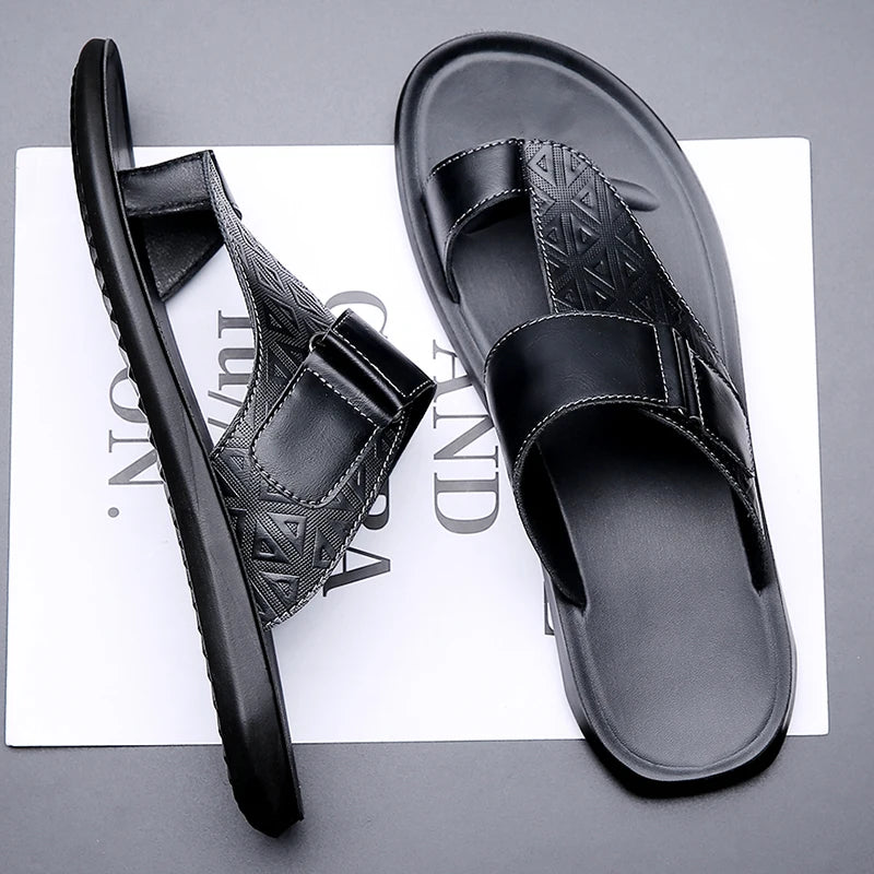 Men's Summer Sandals Breathable Fashion Simple Toe-Thru Soft Flat Bottom Beach Shoes Comfortable Classic Slippers-2502