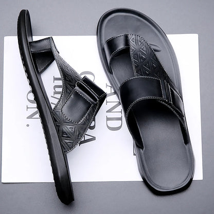 Men's Summer Sandals Breathable Fashion Simple Toe-Thru Soft Flat Bottom Beach Shoes Comfortable Classic Slippers-2502
