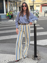 Red Striped Straight-Leg Pants