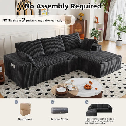 108in Modular Sectional Sofa Chaise Lounge Flannel Fabric Removable Washable Cover Pillow Backrest Living Room 4 Seat Custom