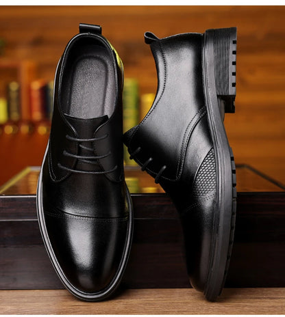 Mens Black Genuine Leather Textured Lace Up Chunky Sole Oxfords Formal Business Office Groom Wedding Daily Wear Shoes Fashion