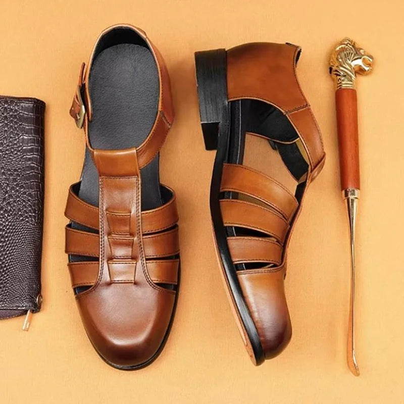 Summer Men's Sandals Leather Dress Shoes Outdoor Soft Pointed Formal Men Wedding Sandals Classic Light Slippers Sandals Sneakers
