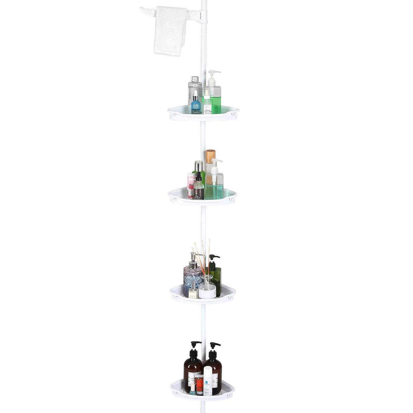 Corner Shower Caddy with Tension Pole 4-Tier Adjustable Shelves Bathroom Storage Organizer with Rubber Pad,101.6 - 122 Inch H