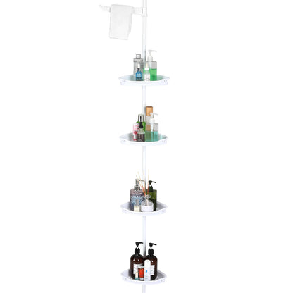 Corner Shower Caddy with Tension Pole 4-Tier Adjustable Shelves Bathroom Storage Organizer with Rubber Pad,101.6 - 122 Inch H