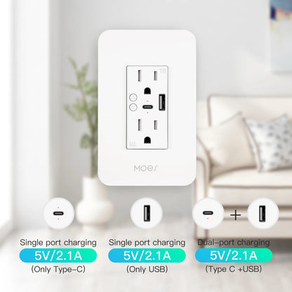 WiFi Smart Power Wall Socket with Type C And USB Dual Outlet Plug Power Outlets Support Alexa Google Home