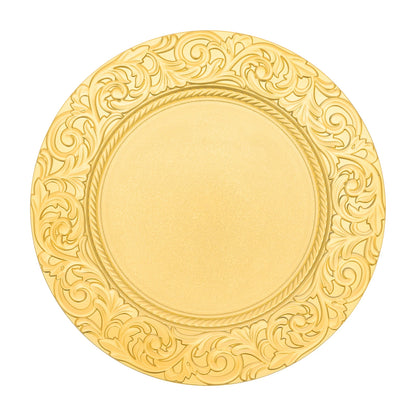 100-Pack Gold Charger Plates Set 12.9 Inch Embossed Round Disposable Serving Trays Christmas Wedding Party Decoration Plate ﻿