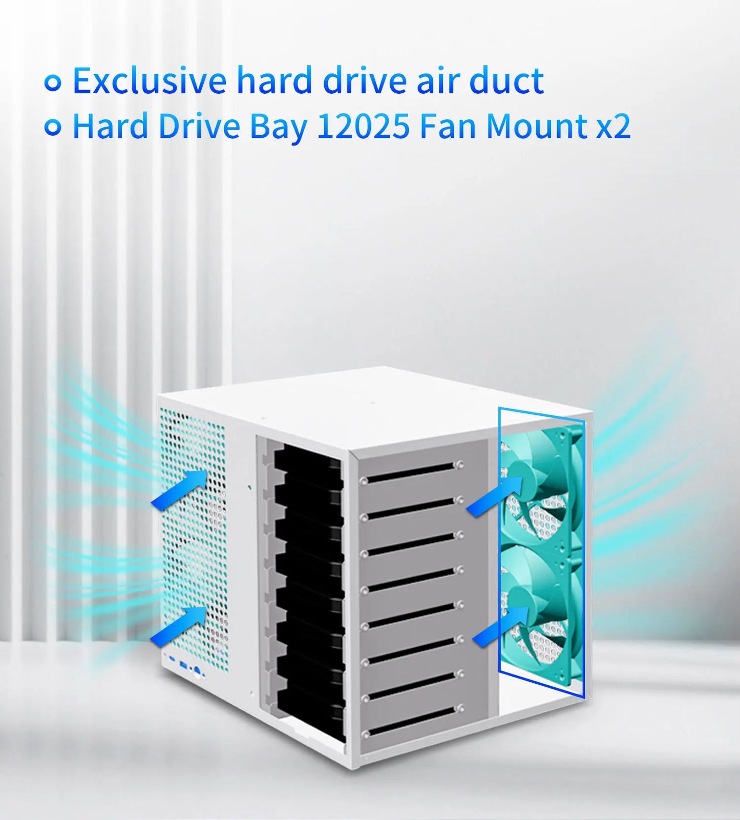 Sagittarius 8-bay NAS Computer Chassis with ATX Power Supply, MATX Motherboard, Full-height PCIE, 21.8L