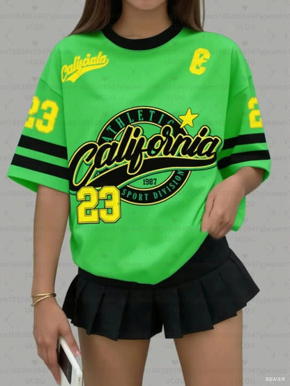Women's California 23 Print V-Neck Short Sleeve T-Shirt Summer Graphic Tee Baseball Jerseys Plus Size Sport T-Shirt