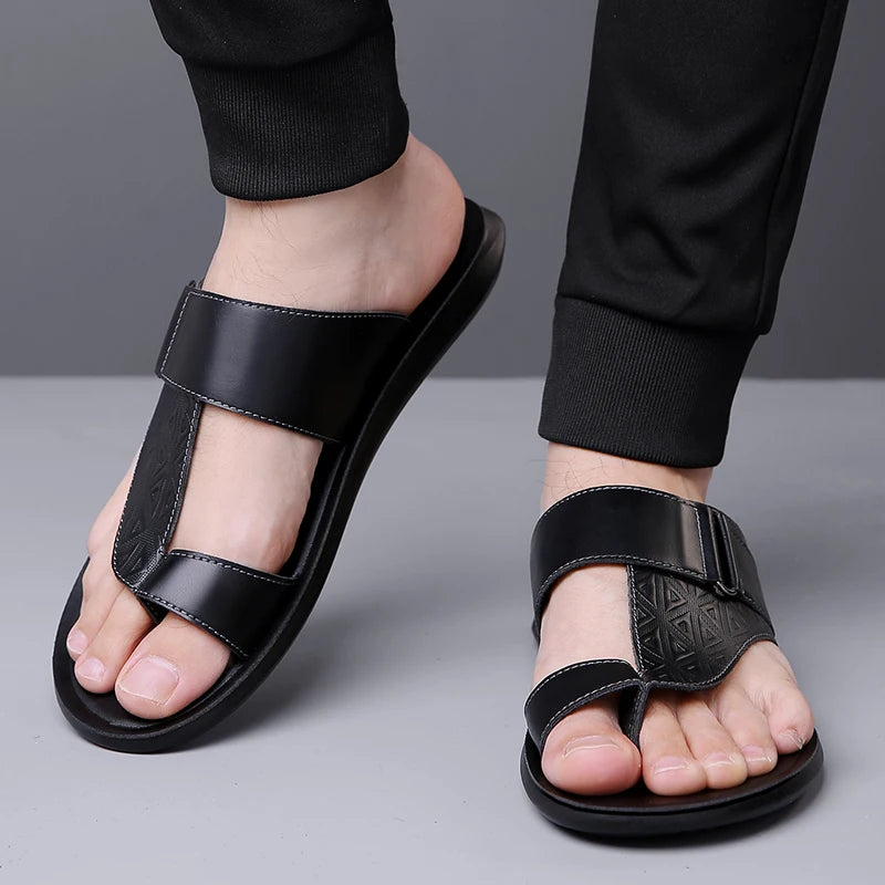 Men's Summer Sandals Breathable Fashion Simple Toe-Thru Soft Flat Bottom Beach Shoes Comfortable Classic Slippers-2502