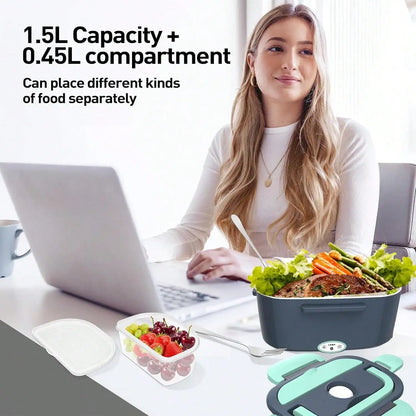 1.5 L 60W Electric Lunch Box Food Warmer Portable Food Heater for Car Or Home - Leak Proof, Lunch Heating Microwave for Truckers