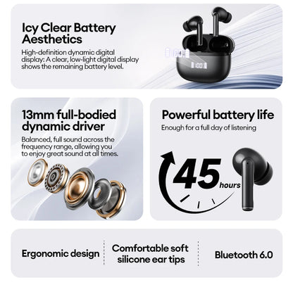 New Lenovo LE232 ANC Bluetooth 6.0 Headphones Active Noise Cancelling Wireless Earphone Power Display Music TWS Earbuds Choice