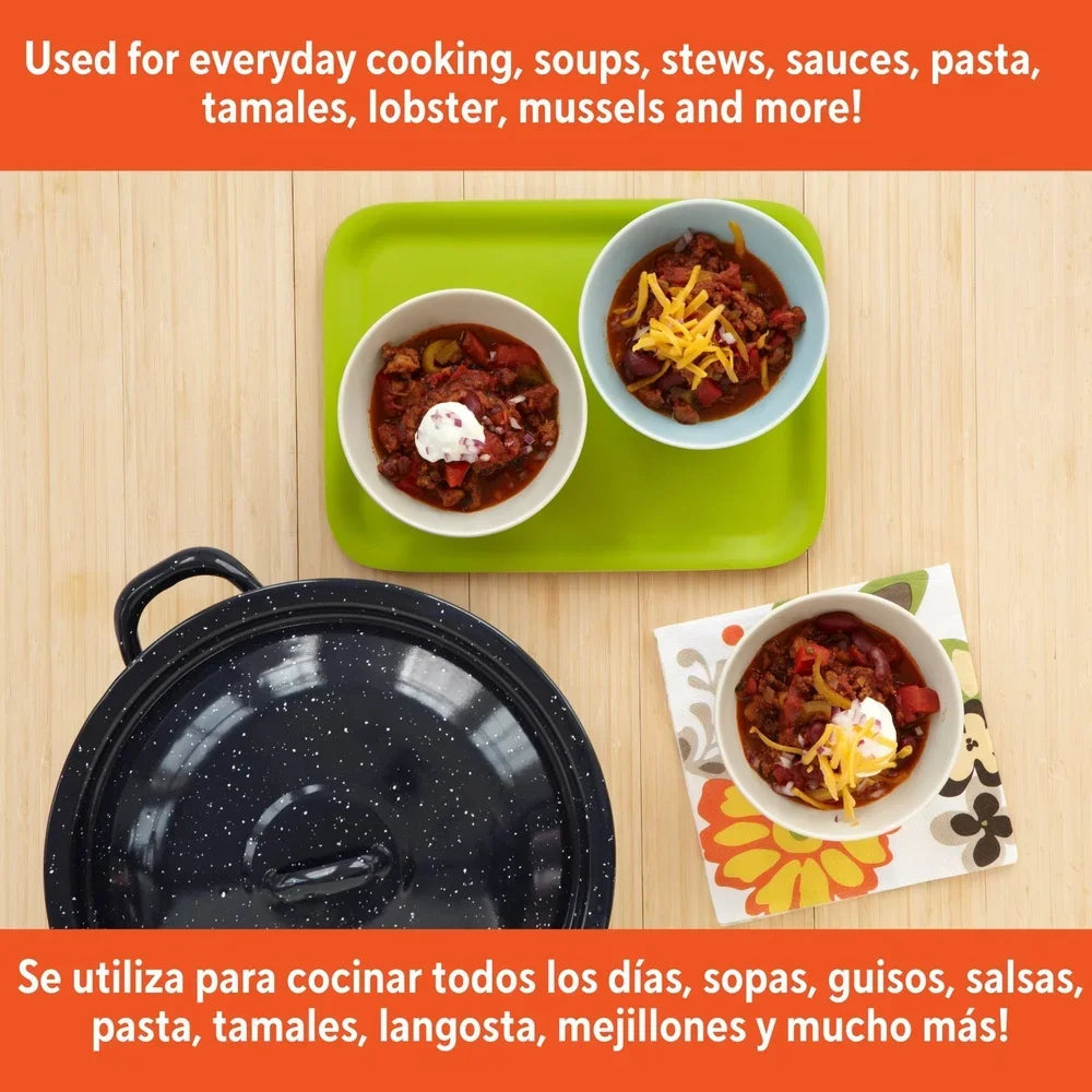Enamel Stock Pot Soup Stews Cooking Durable Steel Oven Safe Double Handles Efficient Heat Distribution
